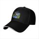 Black Baseball Cap With Cartoon Boys Crossing Stream Artwork