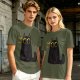 Olive Green T-Shirt With Surprised Black Cat Graphic Print