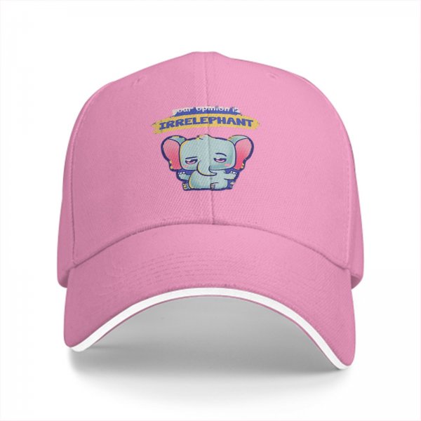 Black baseball cap with 'your opinion is irrelephant' cute elephant graphic