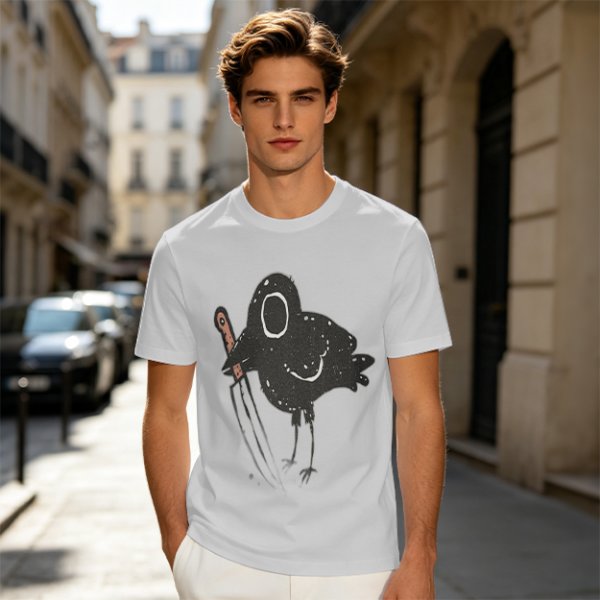Olive T-Shirt With Dark Crow Holding Knife Graphic Print
