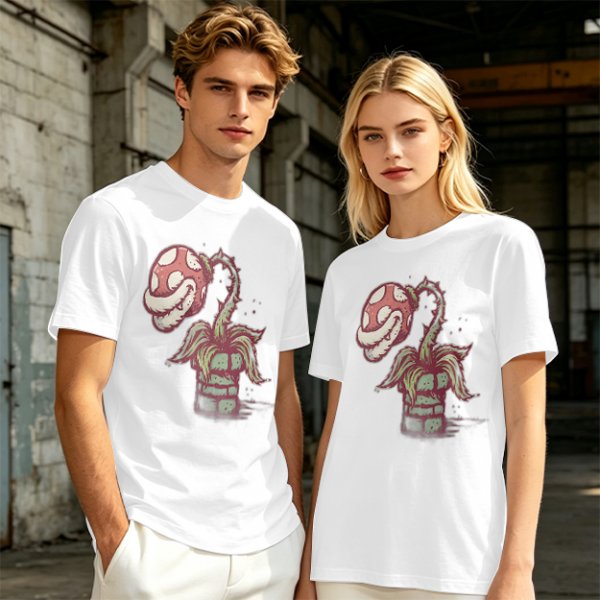 Olive Green T-Shirt With Piranha Plant Graphic Print