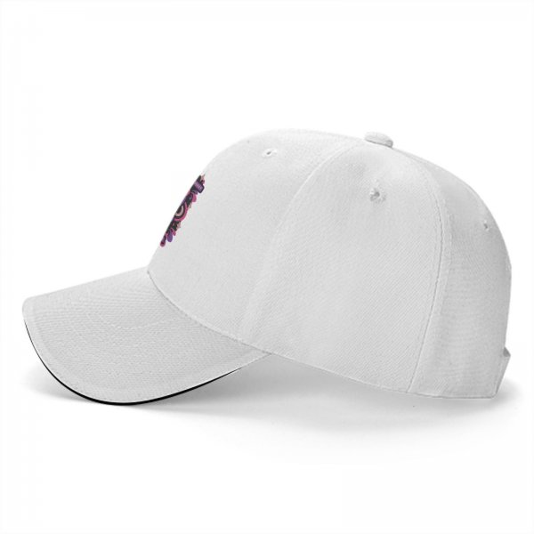 Black baseball cap with pink and purple bear graphic print