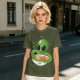 Olive Green T-Shirt With Cute Alien Eating Ramen Graphic