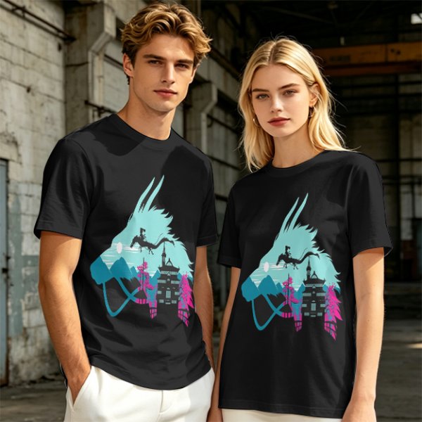 Olive T-Shirt With Spirited Away Dragon Silhouette Artwork