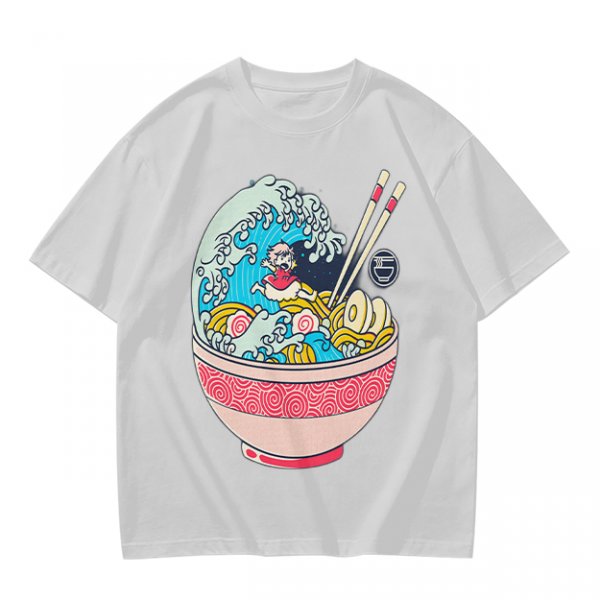 Olive T-shirt with Great Wave Ramen Bowl Graphic Design