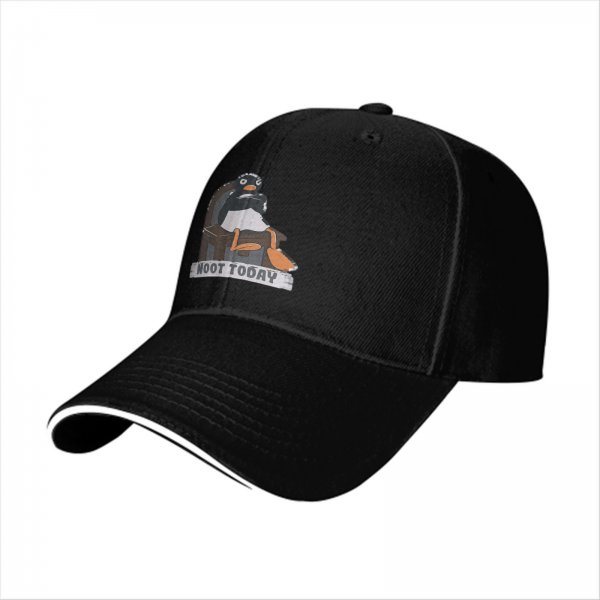 Black baseball cap with a penguin graphic that says Noot Today