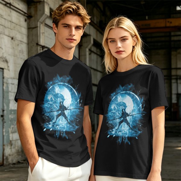 Olive T-Shirt With Blue Warrior Silhouette Graphic Print