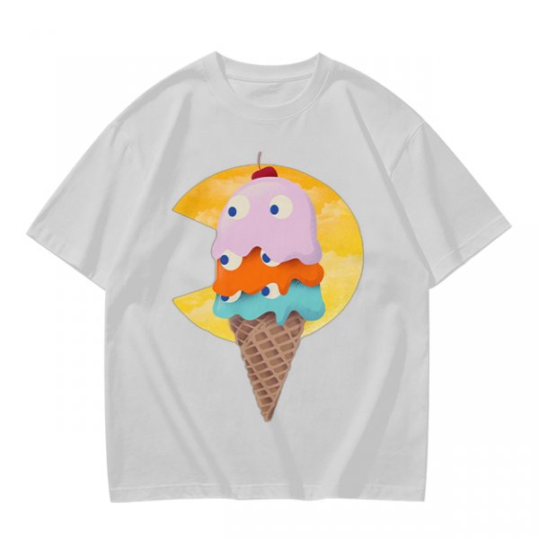 Olive T-Shirt With Melting Ice Cream Ghost Graphic Design