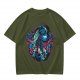 Olive T-Shirt with Gothic Corpse Bride Skull Candle Rose Print