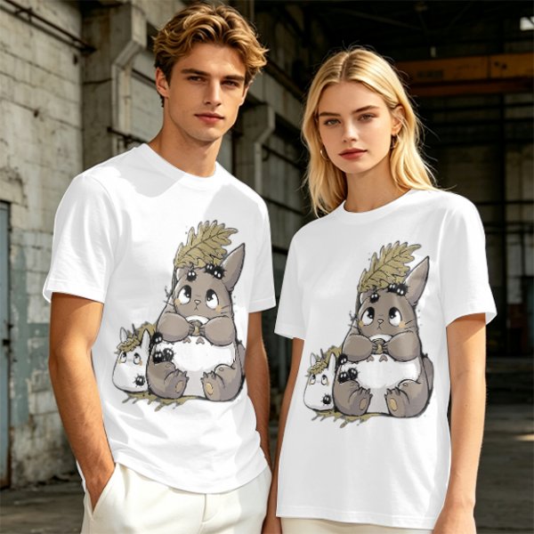 Olive T-Shirt With Cute Totoro And Soot Sprite Anime Print