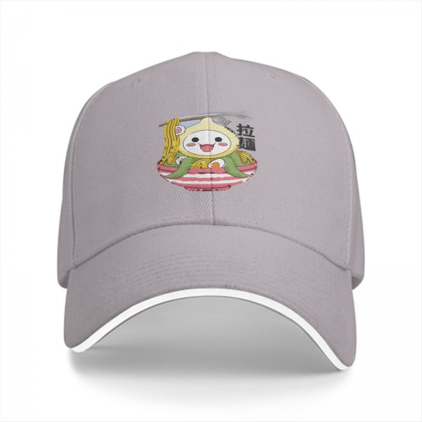 Black Baseball Cap With Cute Ramen Octopus Character Print