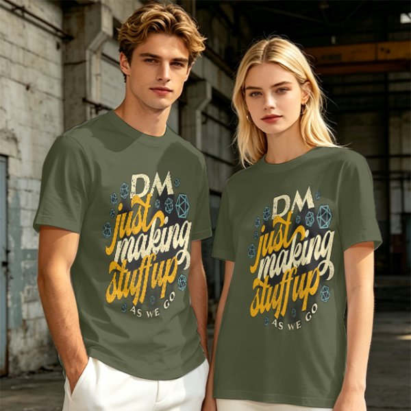 Olive T-Shirt With 'DM Just Making Stuff Up As We Go' Print