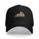 Black baseball cap with cartoon leprechaun and beer barrel graphic
