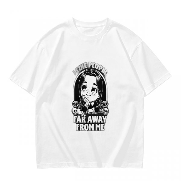 Olive t-shirt with Wednesday Addams 'I Like People Far Away From Me' print