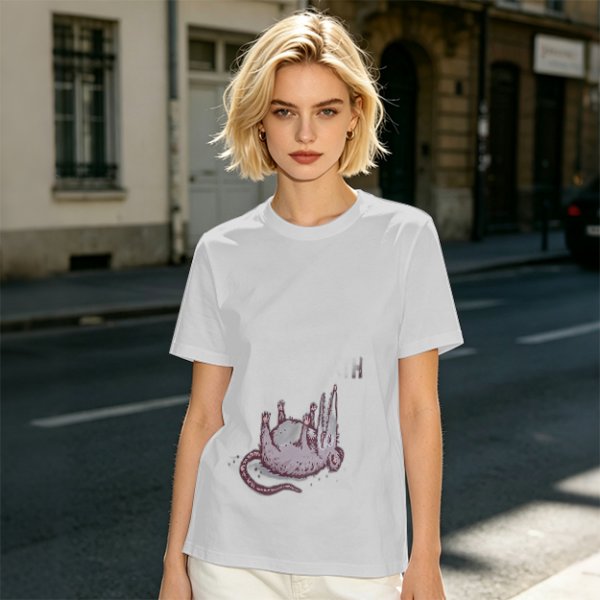 Olive Green T-Shirt With Upside Down Rat Graphic Print