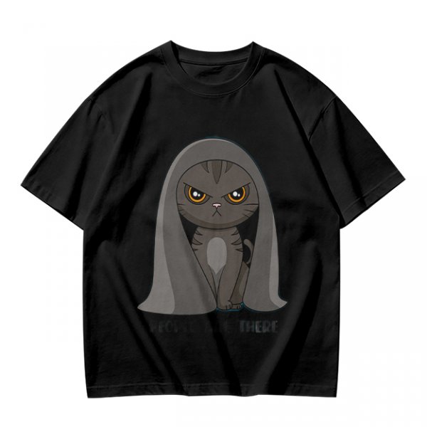 Olive T-shirt with Angry Cat in Hooded Cloak Graphic Print