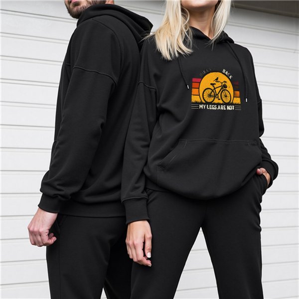 Black Hoodie With Bicycle Sunset Graphic And Funny Cycling Text