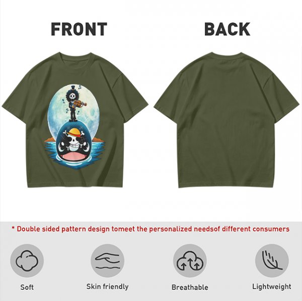 One Piece Brook Playing Violin on Laboon Whale Moon T-Shirt Print