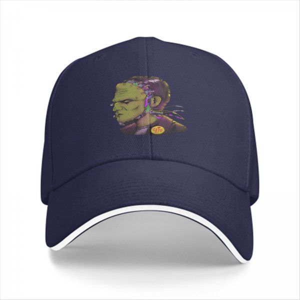 Black baseball cap with Frankenstein monster graphic print