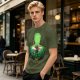 Olive Anime T-Shirt With Samurai Warrior Silhouette Art