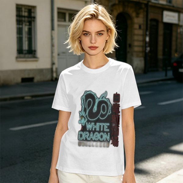 Olive T-Shirt With Neon White Dragon Graphic Print