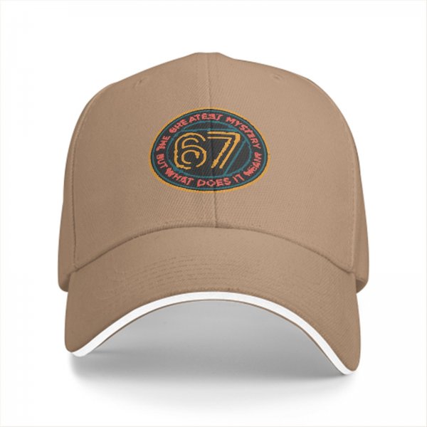 Black baseball cap with '67 The Greatest Mystery' graphic design