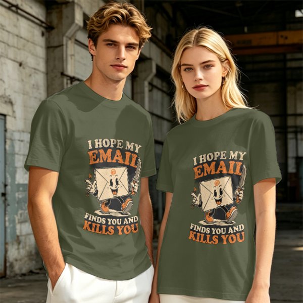 Olive Graphic T-Shirt With Sarcastic Email Cartoon Print