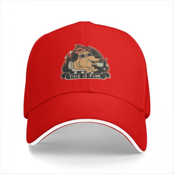 Black Baseball Cap Featuring This Is Fine Meme Dog Art