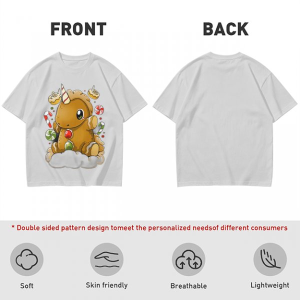 Olive T-Shirt With Cute Gingerbread Unicorn And Christmas Candy Print