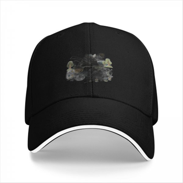 Black Baseball Cap With Subtle Nature Inspired Graphic Print