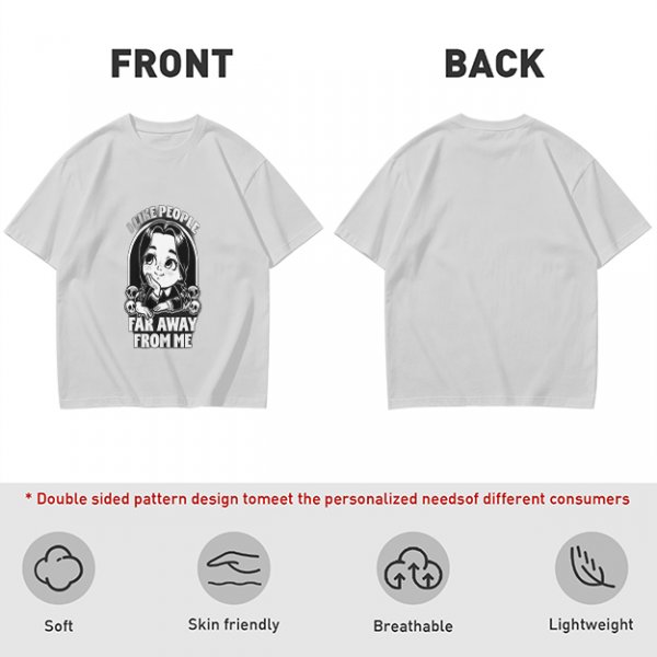 Olive t-shirt with Wednesday Addams 'I Like People Far Away From Me' print