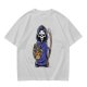 Olive T-Shirt With Cute Grim Reaper Holding Wilted Potted Plant Print