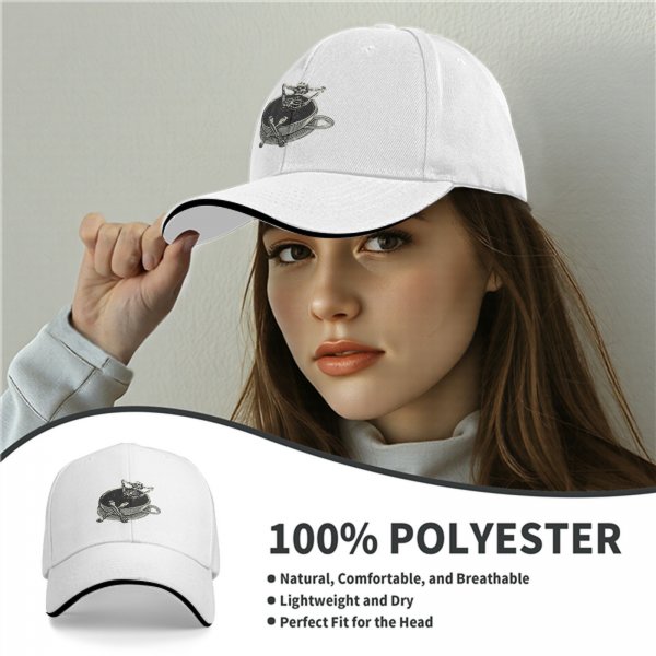 Black baseball cap with skeleton relaxing in coffee cup graphic