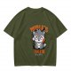 Olive t-shirt with cute wolf vanity graphic and playful text