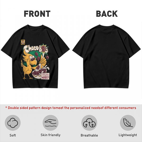 Olive t-shirt with Choco-Bo's cereal graphic featuring a yellow bird