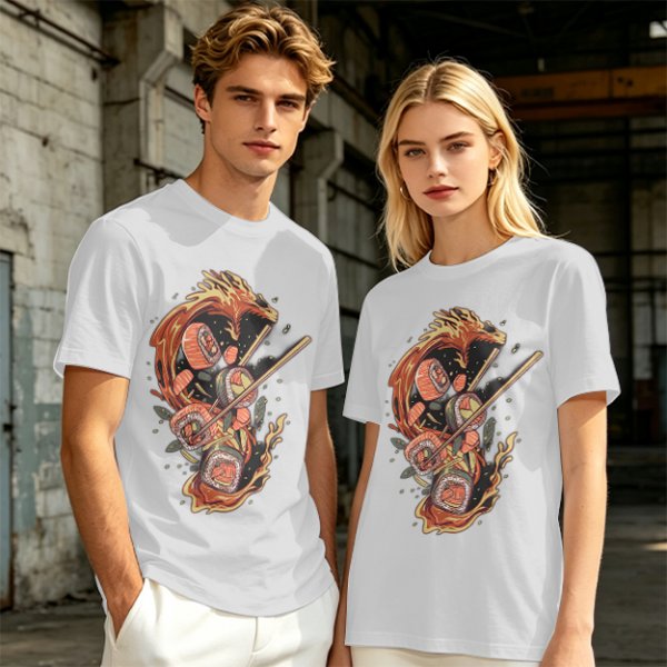 Olive T-shirt with Sushi Dragon Chopstick Art Print
