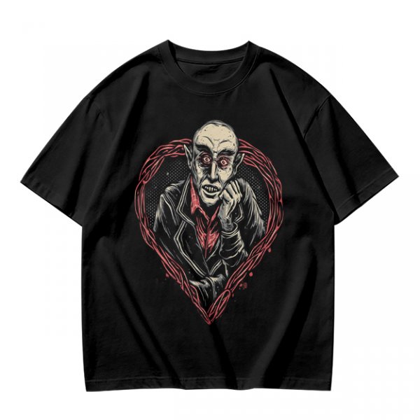 Olive T-shirt with Nosferatu Vampire in Red Heart Frame