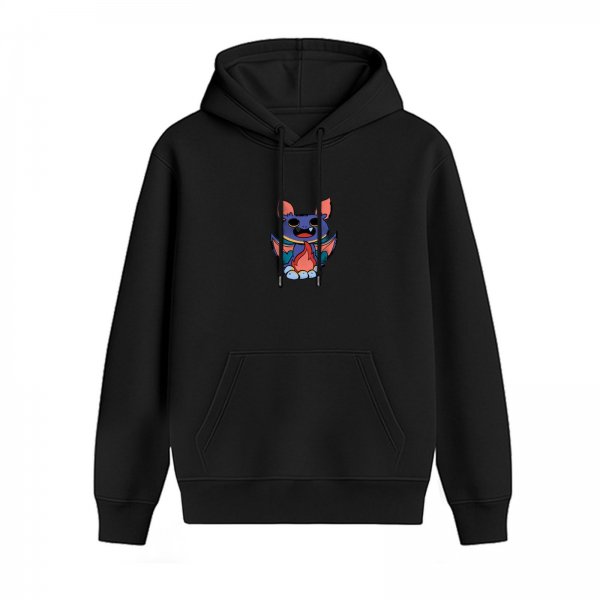 Black Hoodie with Cute Purple Bat Graphic Print