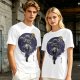 Olive T-shirt with dark anime elf mage holding staff and purple magic circle print
