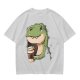 Olive T-shirt with Cute Dinosaur Holding Coffee Print
