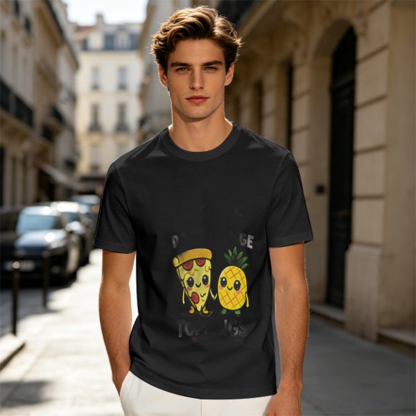 Olive T-shirt with Cute Pizza and Pineapple Cartoon Print