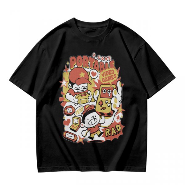 Olive T-Shirt With Retro Portable Video Games Cartoon Print