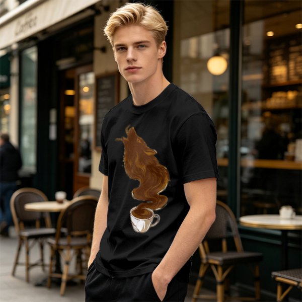 Olive T-Shirt With Coffee Wolf Steam Graphic Print