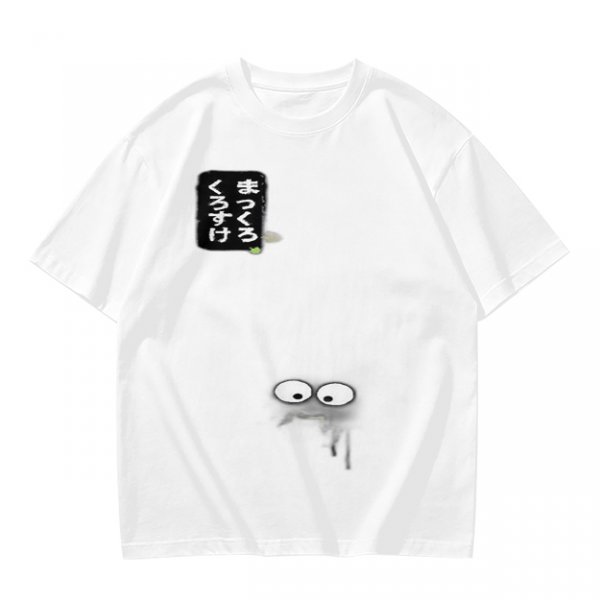Olive green graphic t-shirt with cute eye design and Japanese text print