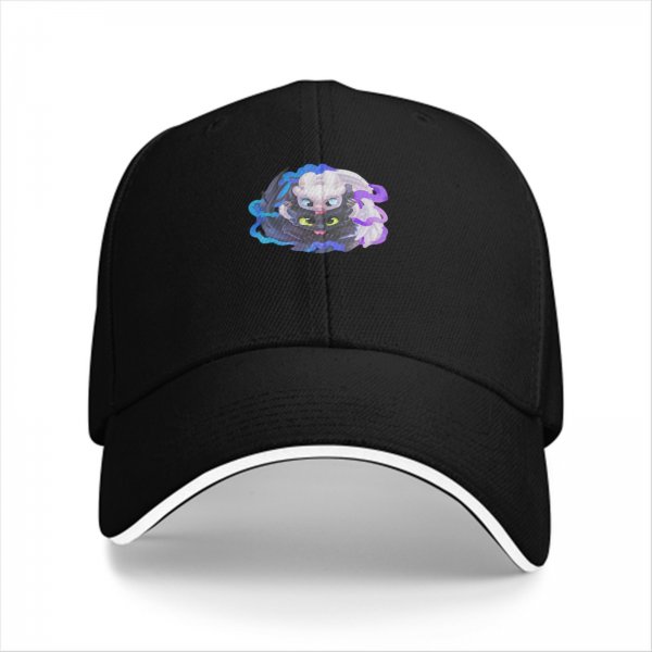 Black Baseball Cap With Toothless And Light Fury Dragon Art