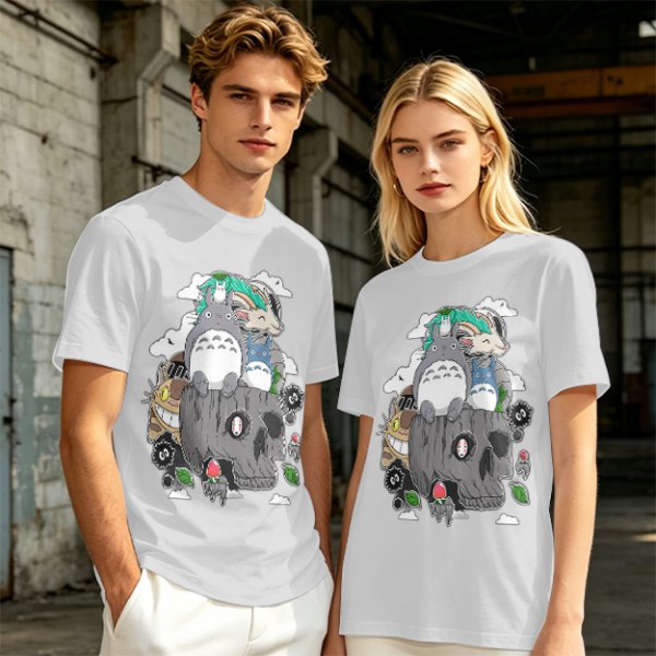Olive T-shirt with Studio Ghibli Totoro and Spirited Away Characters Print