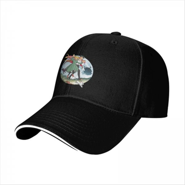 Black Baseball Cap with Howl’s Moving Castle Dancing Characters Print