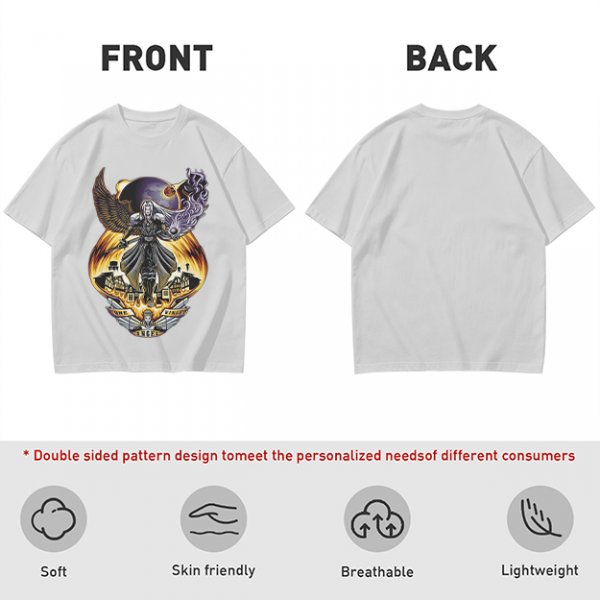 Olive T-shirt with dark fantasy winged warrior graphic print
