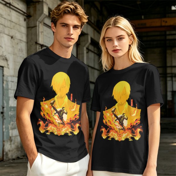One Piece Sanji Fire Kick Graphic Olive T-Shirt
