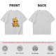Olive T-shirt with mischievous orange cat knocking over green cup print